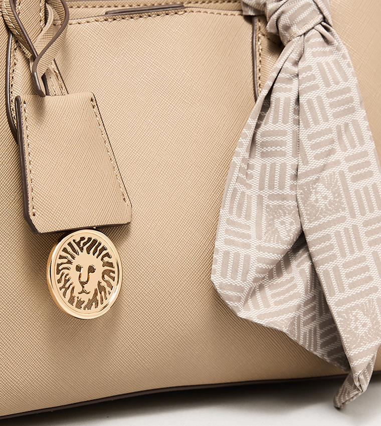 Textured Satchel Bag with Scarf Detail
