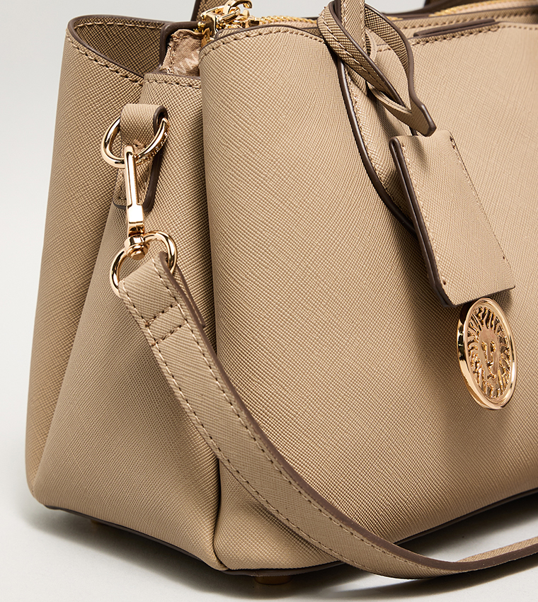 Textured Satchel Bag with Scarf Detail