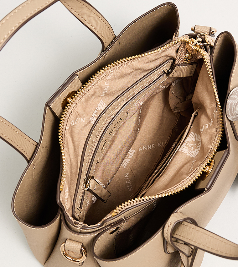 Textured Satchel Bag with Scarf Detail