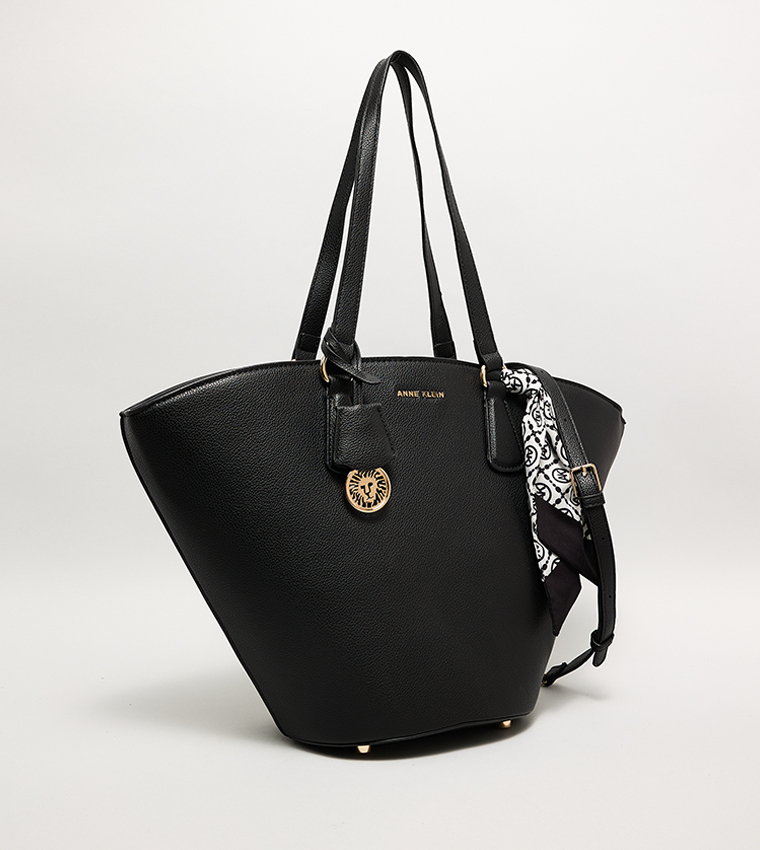 Textured Bucket Bag with Scarf Detail
