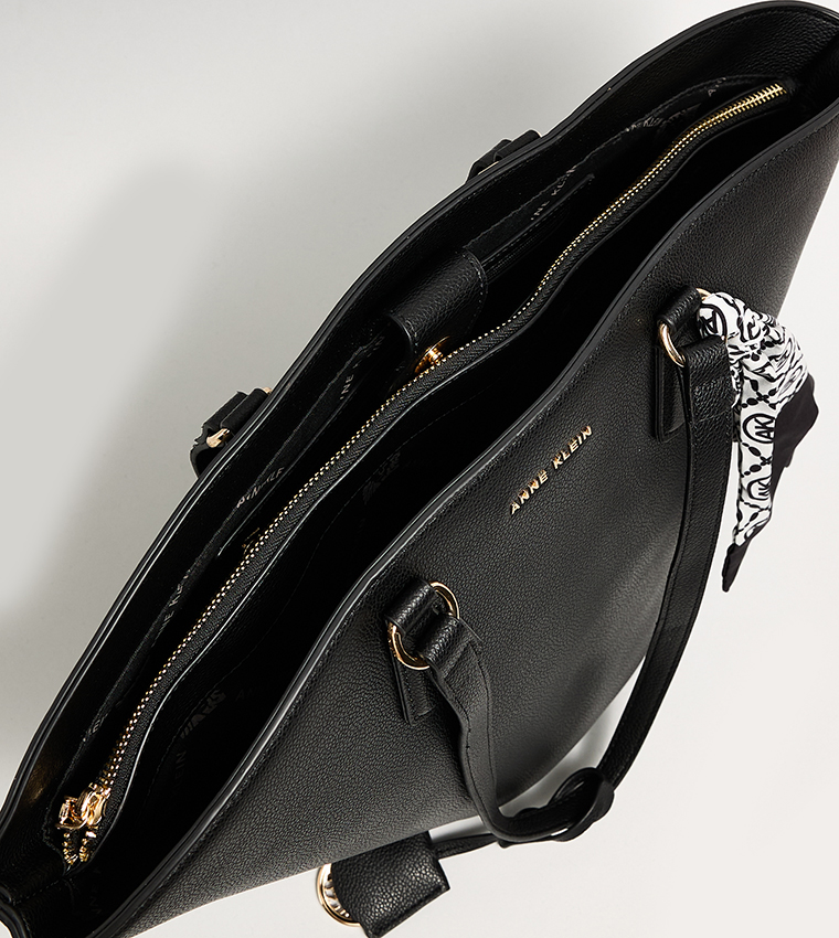 Textured Bucket Bag with Scarf Detail