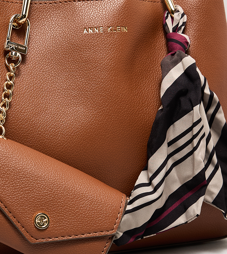 Textured Tote Bag with Scarf Detail