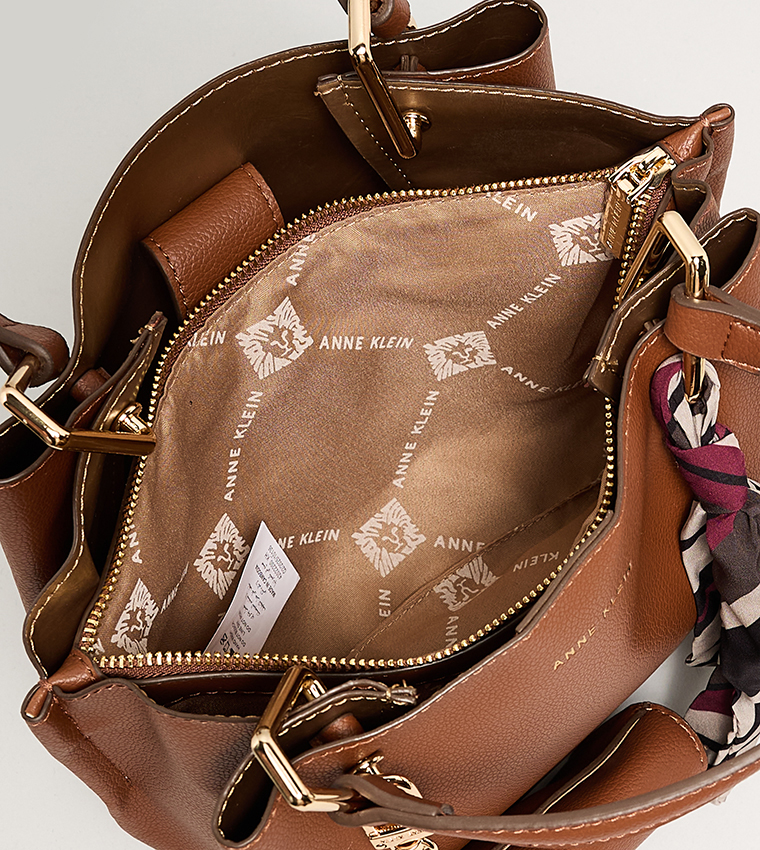 Textured Tote Bag with Scarf Detail