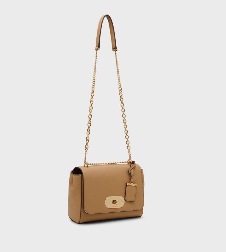 Textured Twist-Lock Shoulder Bag