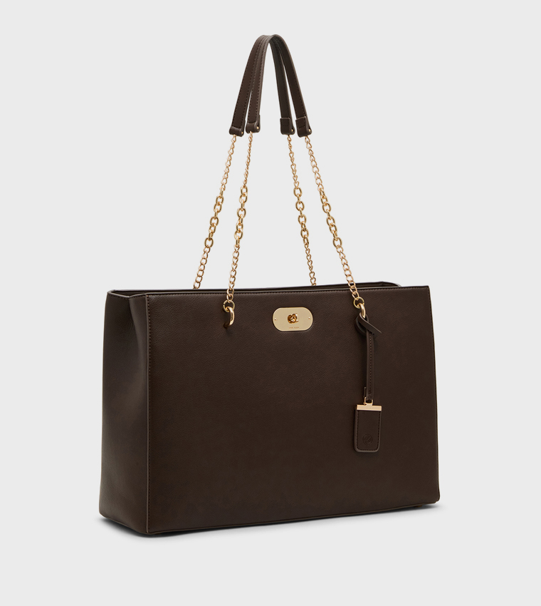 Textured Twist-Lock Tote Bag