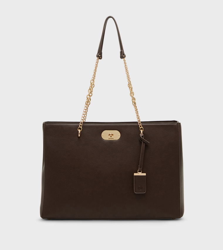 Textured Twist-Lock Tote Bag