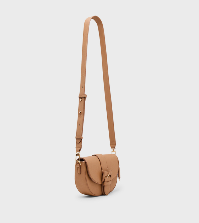 Textured Buckle Detail Crossbody Bag