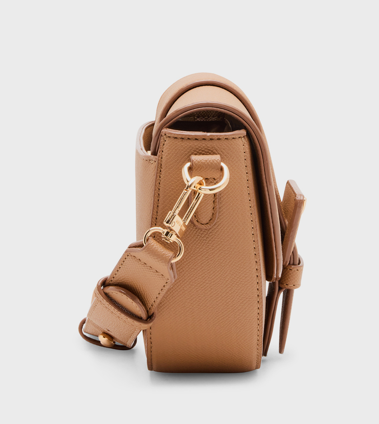Textured Buckle Detail Crossbody Bag