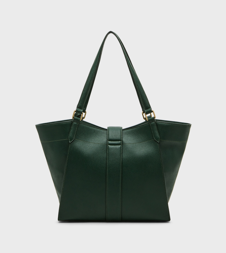 Textured Buckle Detail Tote Bag