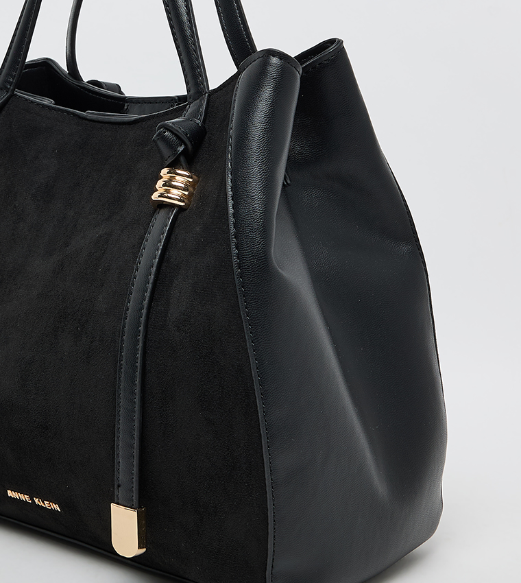 Velvet Look Snap Closure Satchel Bag Set