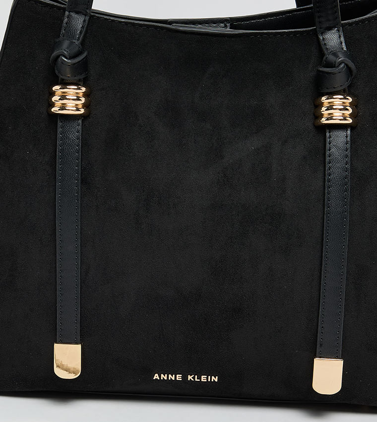 Velvet Look Snap Closure Satchel Bag Set