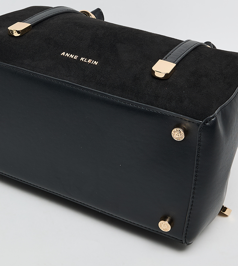 Velvet Look Snap Closure Satchel Bag Set