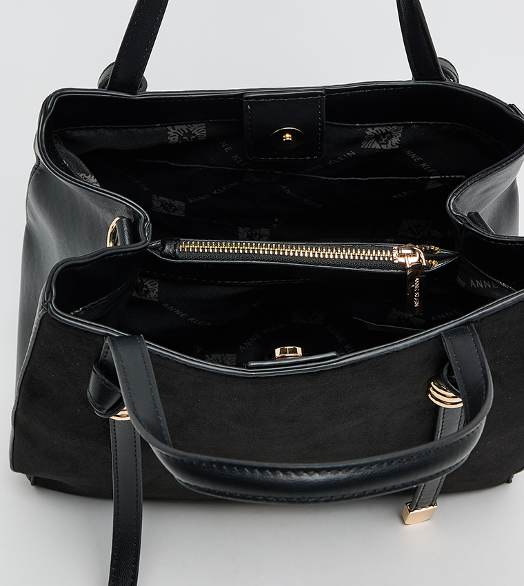 Velvet Look Snap Closure Satchel Bag Set