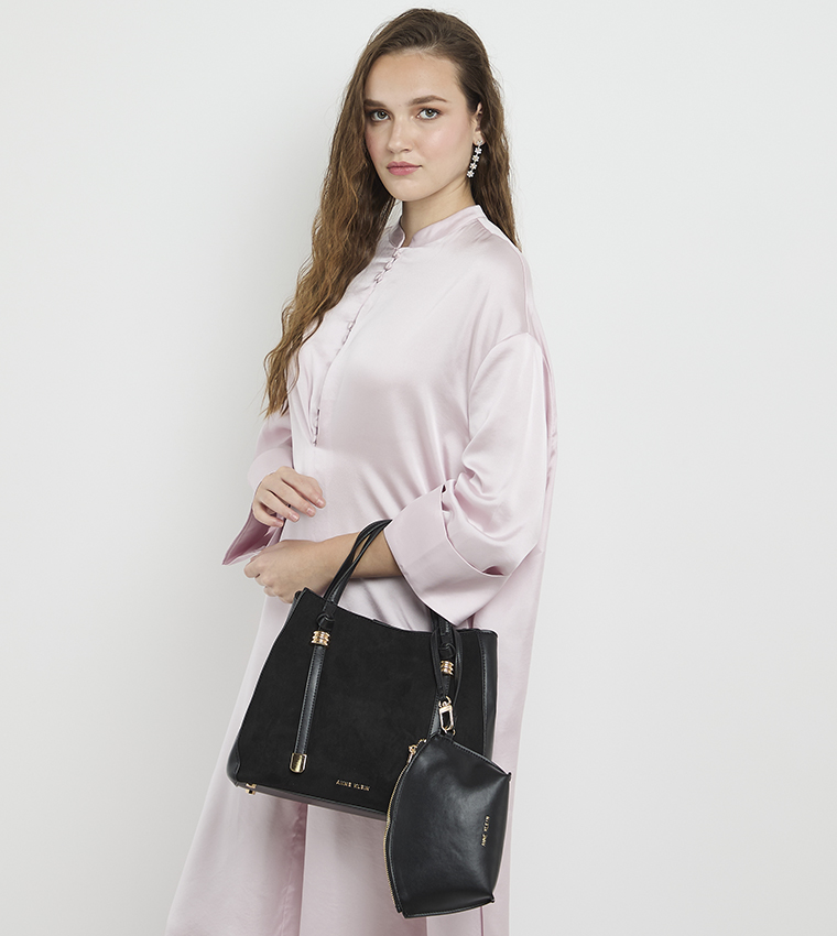 Velvet Look Snap Closure Satchel Bag Set