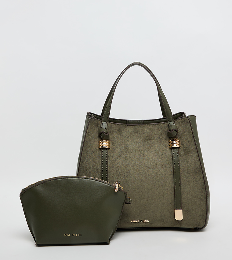 Velvet Look Snap Closure Satchel Bag Set