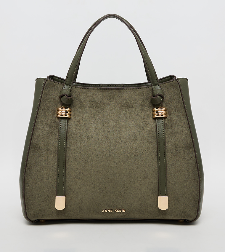 Velvet Look Snap Closure Satchel Bag Set