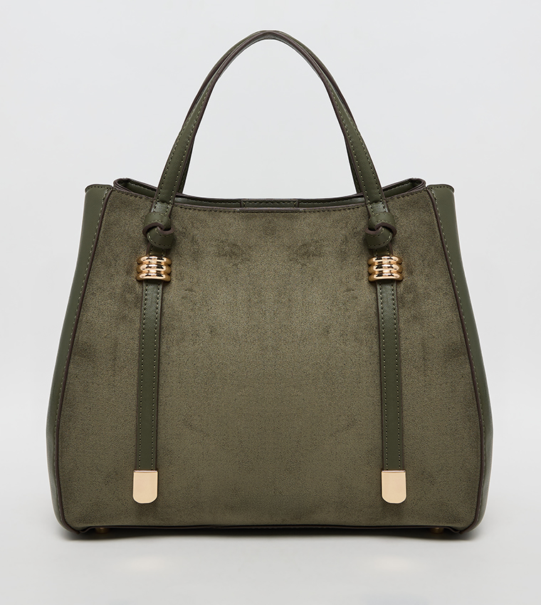 Velvet Look Snap Closure Satchel Bag Set