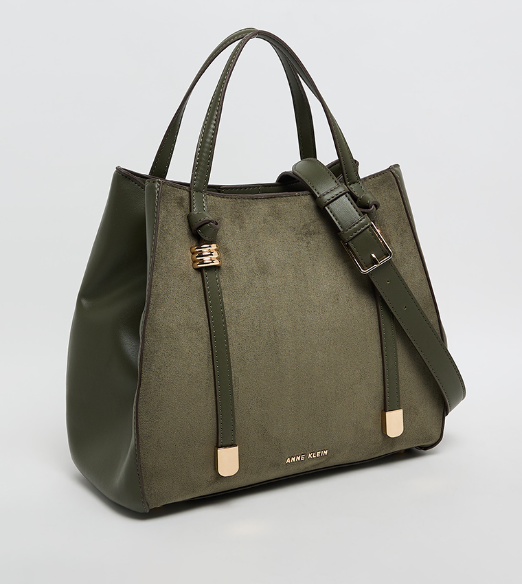 Velvet Look Snap Closure Satchel Bag Set