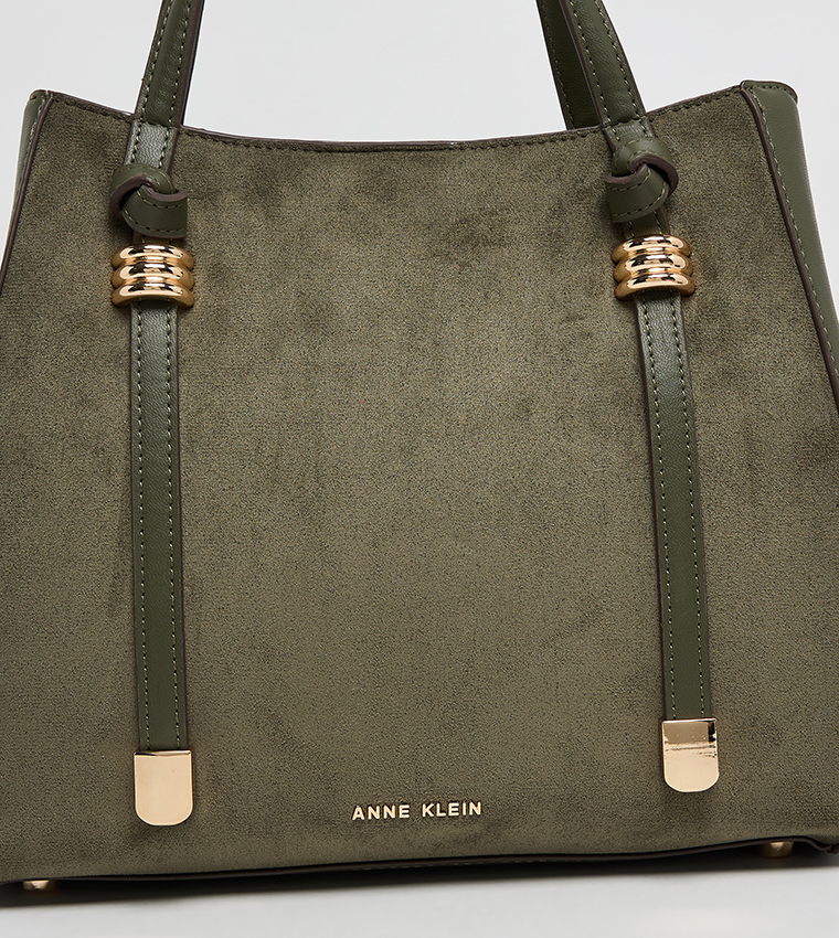 Velvet Look Snap Closure Satchel Bag Set