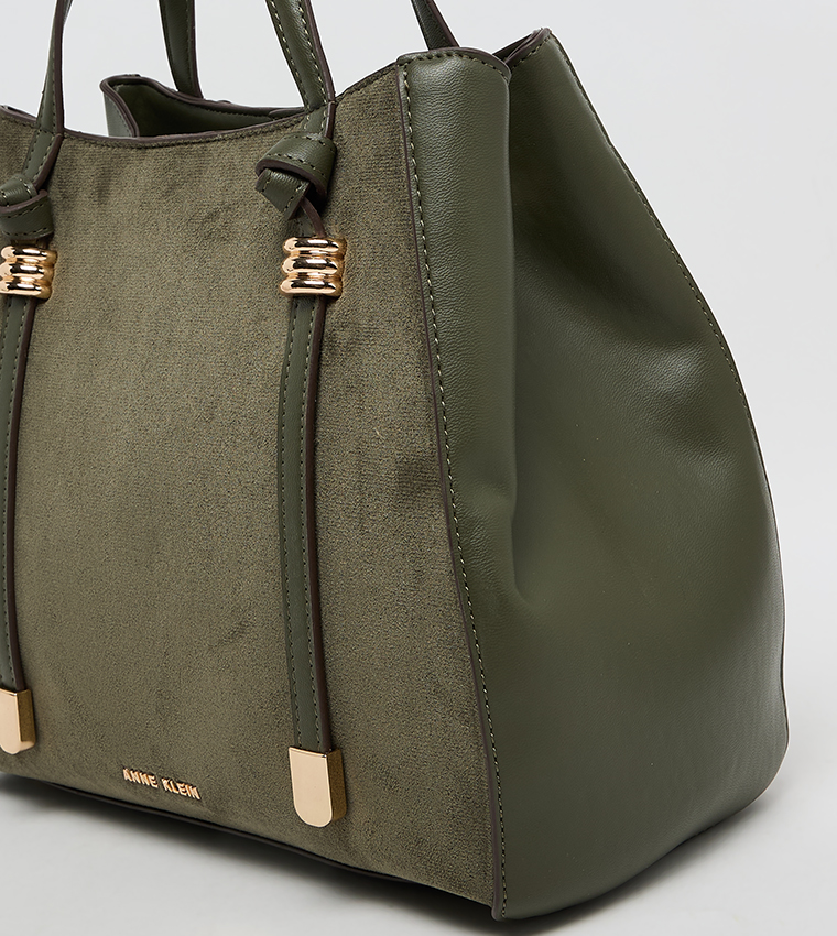 Velvet Look Snap Closure Satchel Bag Set