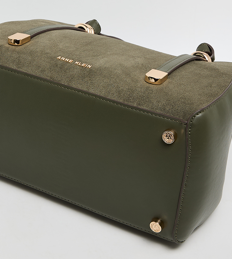 Velvet Look Snap Closure Satchel Bag Set