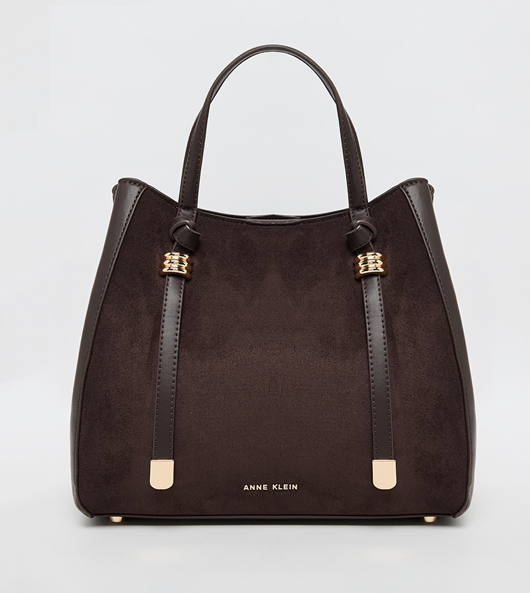 Velvet Look Snap Closure Satchel Bag Set