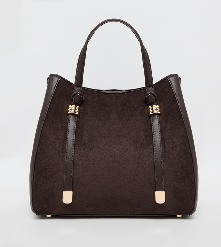 Velvet Look Snap Closure Satchel Bag Set