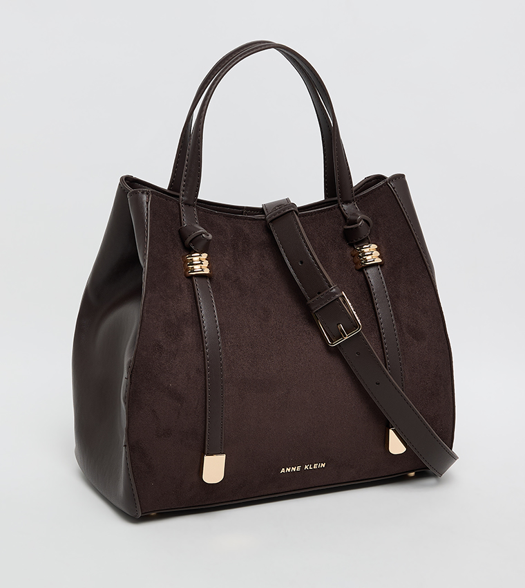 Velvet Look Snap Closure Satchel Bag Set