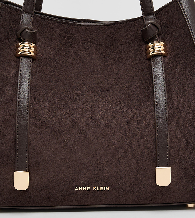 Velvet Look Snap Closure Satchel Bag Set