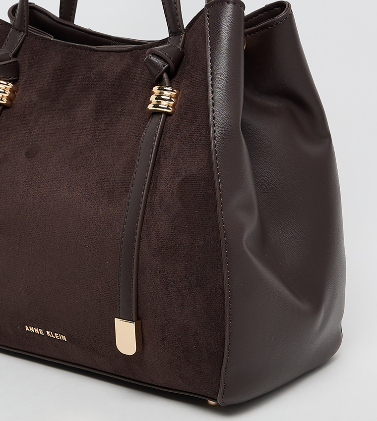 Velvet Look Snap Closure Satchel Bag Set