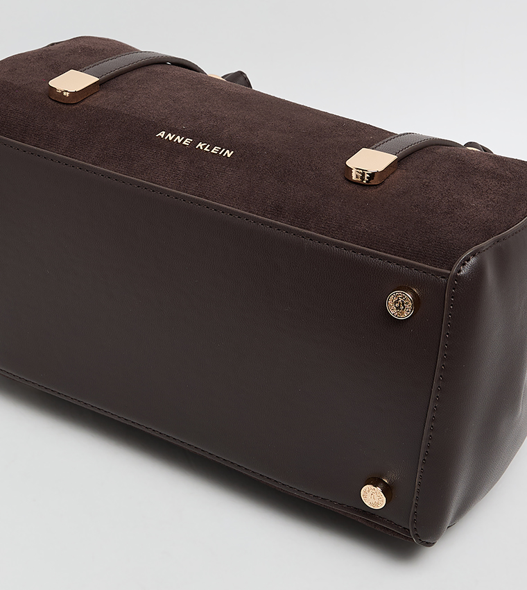 Velvet Look Snap Closure Satchel Bag Set