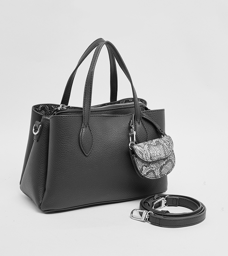 Textured Satchel Bag with Coin Pouch
