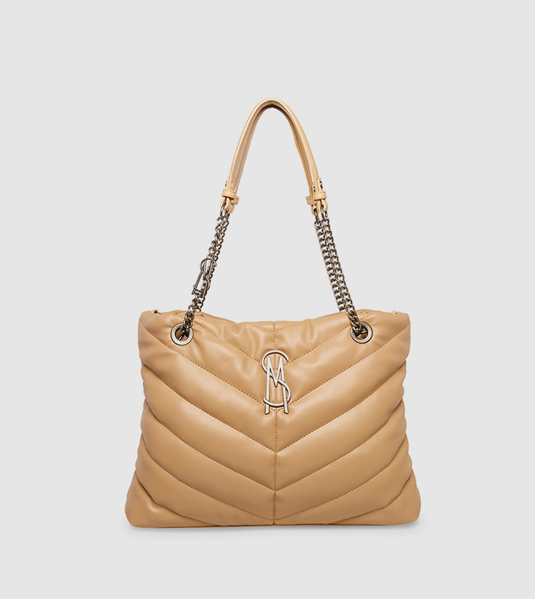 Steve Madden Bcameo-P patent tote bag in chocolate