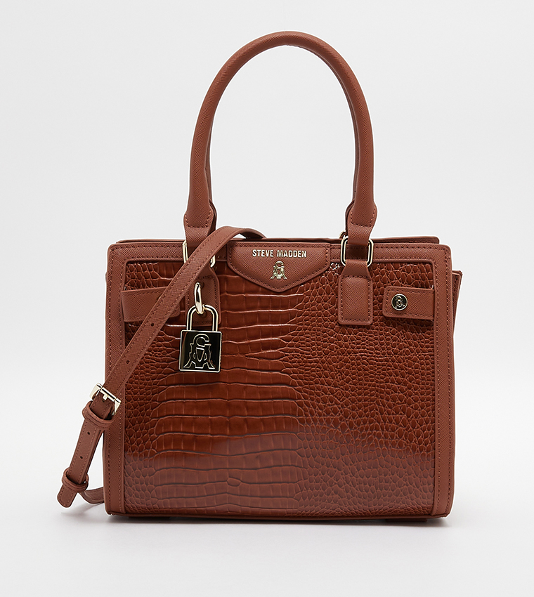 Buy Steve Madden BDEHLI C Croc Textured Satchel Bag In Brown 