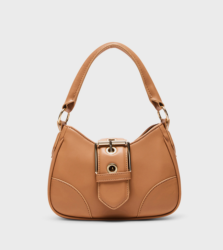 حقيبة كتف بإبزيم ونقشة بارزة 