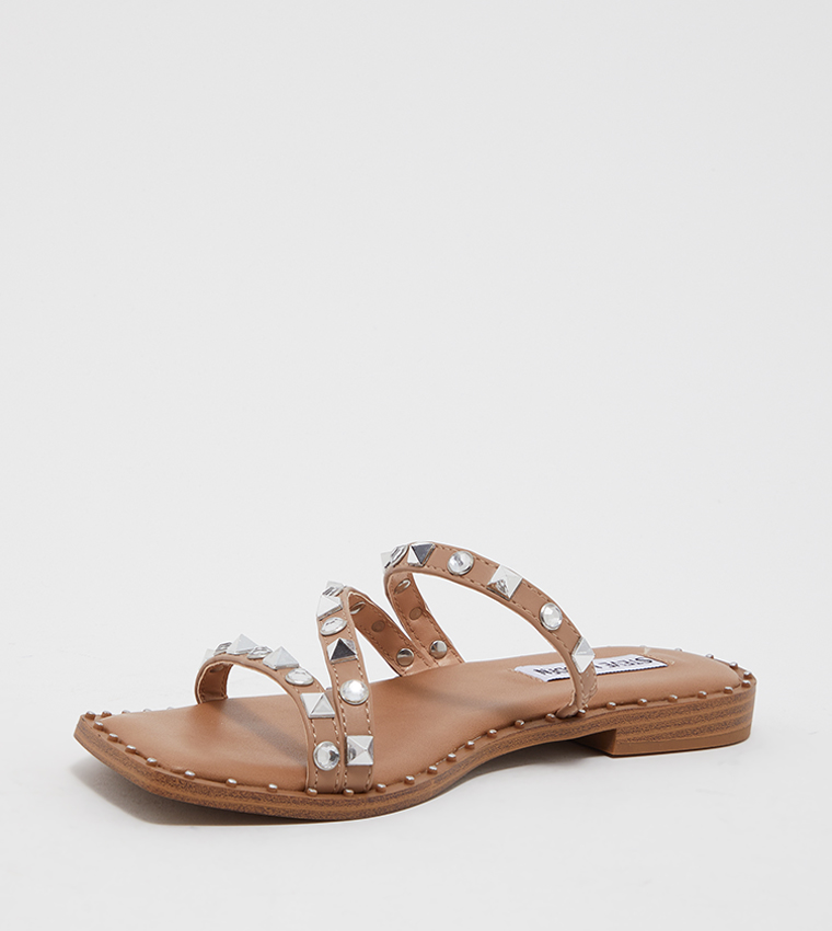 Buy Steve Madden SOPHIE Stone Studded Toe Flat Sandals In Tan