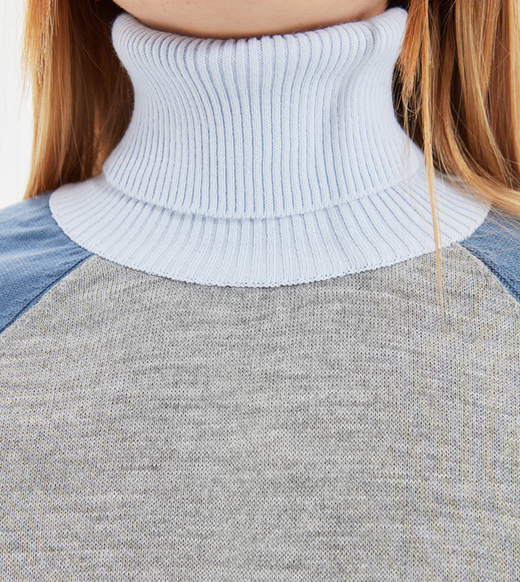 Opulent Color Block Turtleneck Sweater