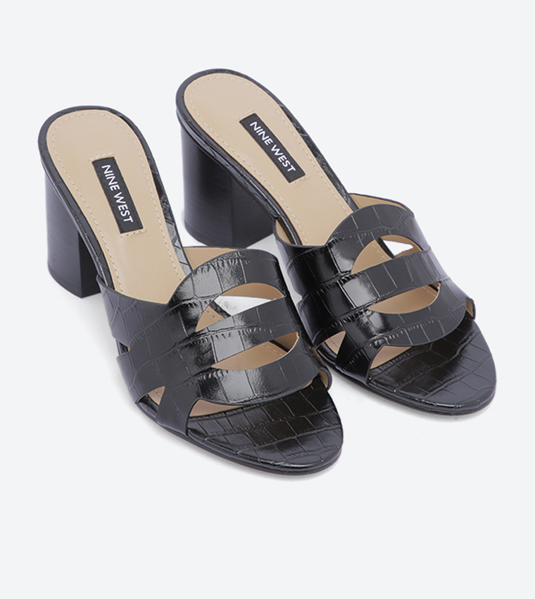 Block Heel Slide Sandal - Black