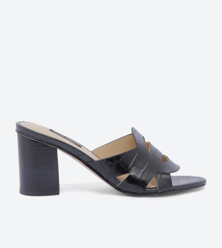 Block Heel Slide Sandal - Black