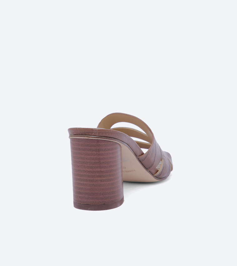 Block Heel Slide Sandal - Brown