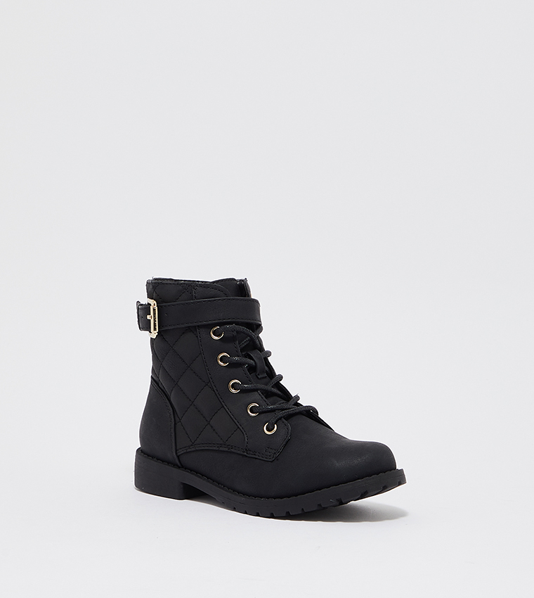 Buy The Children's Place Quilted Lace Up Ankle Boots In Black
