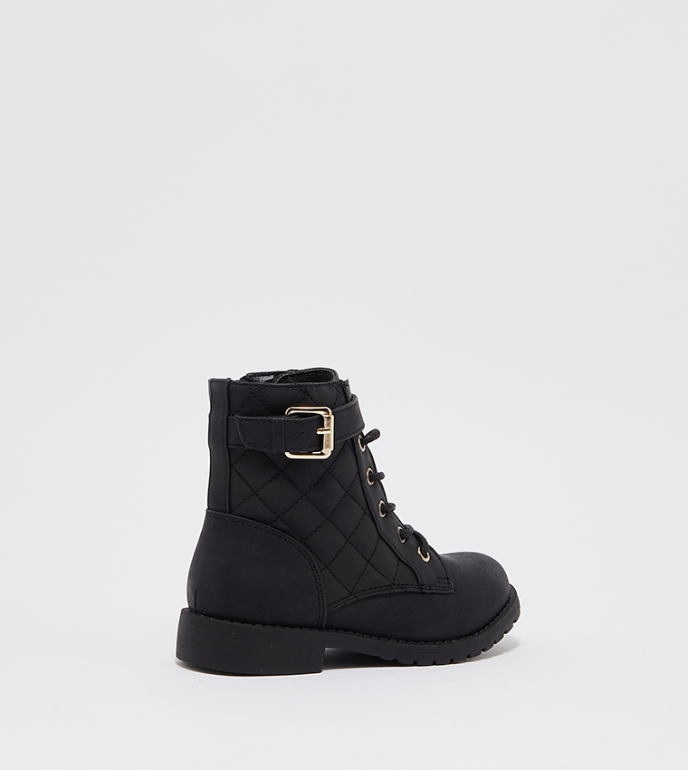 Buy The Children's Place Quilted Lace Up Ankle Boots In Black