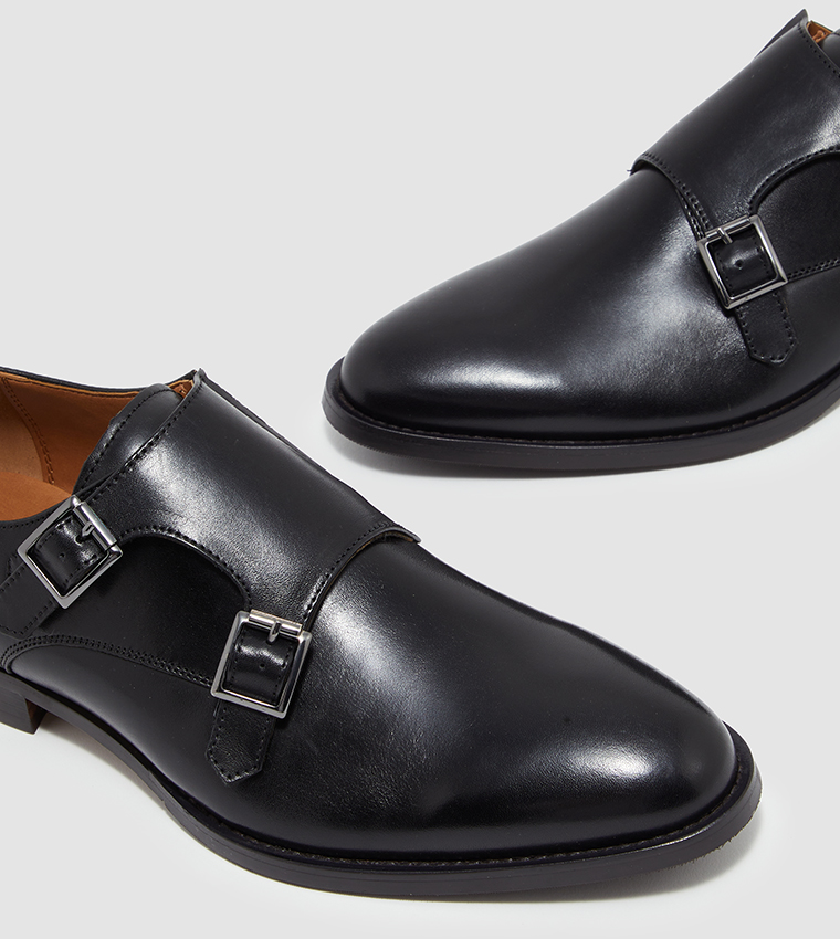 Buy Steve Madden RAUL Almond Toe Monk Strap Shoes In Black | 6thStreet UAE