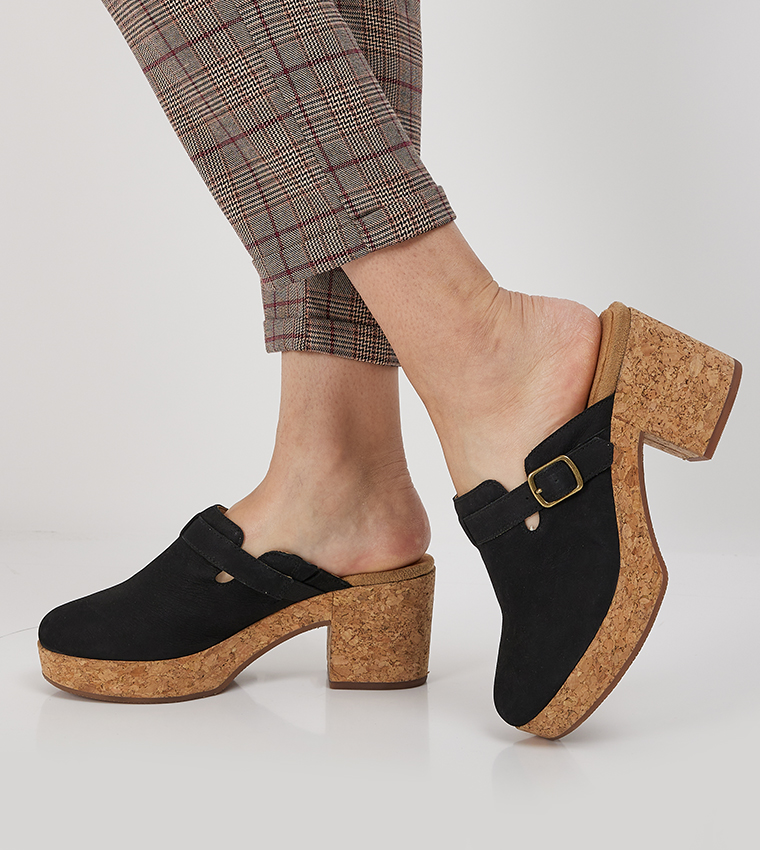 POPPY Buckle Detail Round Toe Mules