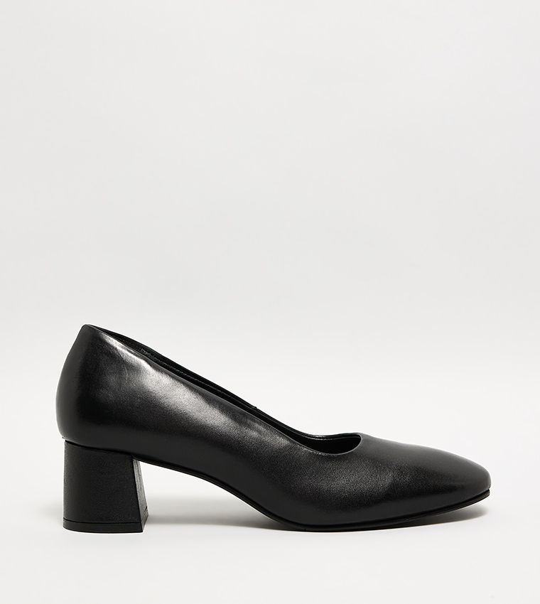 Textured Block Heel Pumps