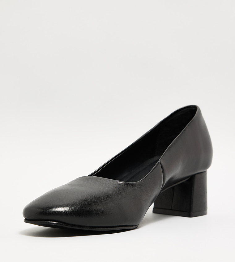 Textured Block Heel Pumps