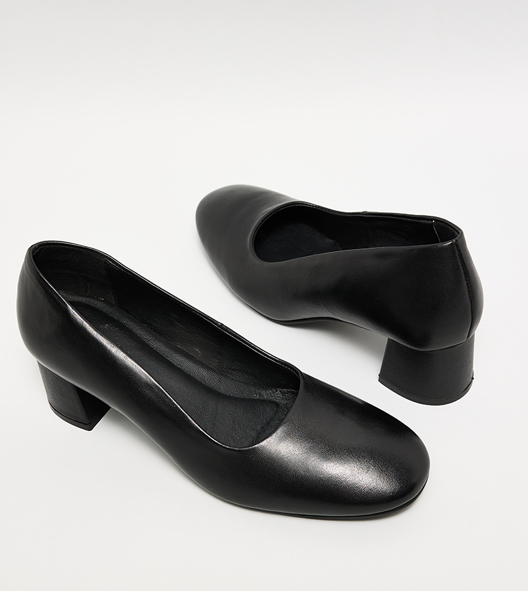 Textured Block Heel Pumps