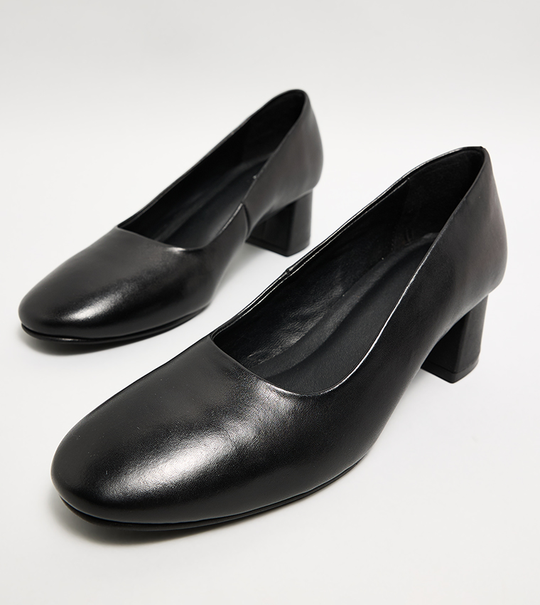 Textured Block Heel Pumps