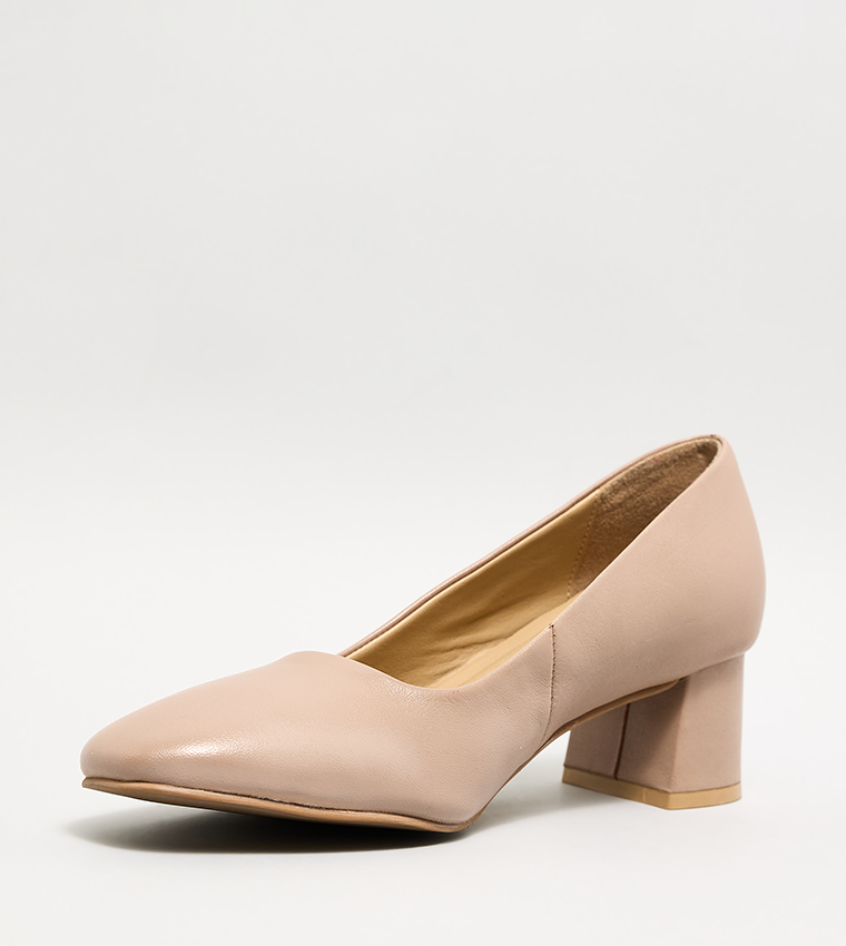 Textured Block Heel Pumps