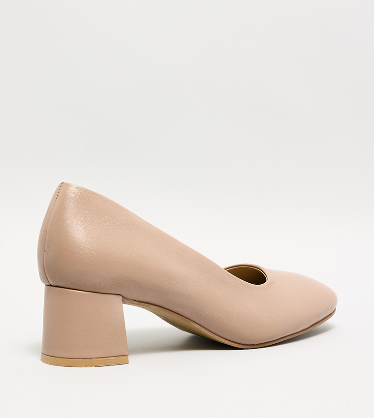 Textured Block Heel Pumps